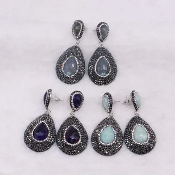 

4 Paris Natural stone earrings Faceted Water drop shape stone earrings High quality stone earrings gift to lady 3353