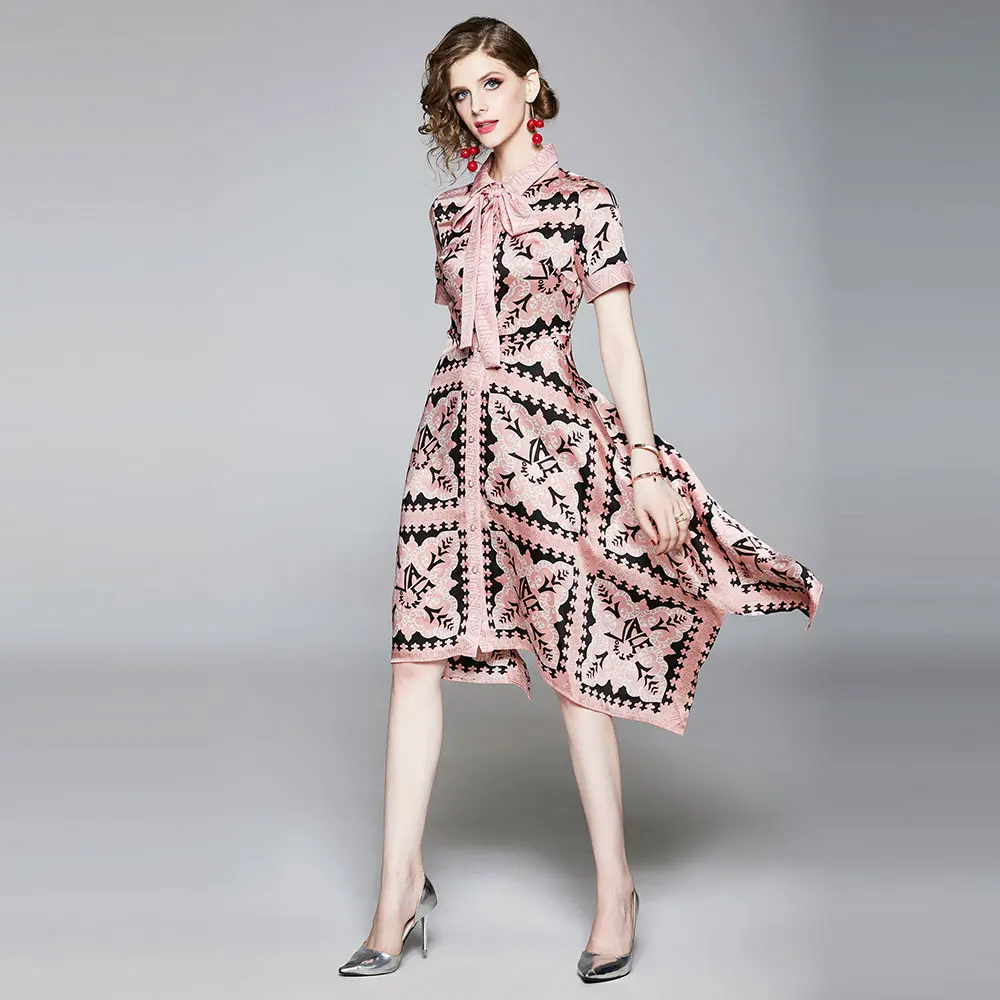 

Borisovich Women Vintage Print Shirt Dress New Brand 2019 Summer Fashion Single Breasted Knee-length Female A-line Dresses N1425