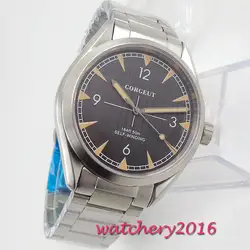 Роскошные модные 39 мм часы с сапфировым стеклом световой автоматического военный черный циферблат Нержавеющая сталь наручные часы 2019