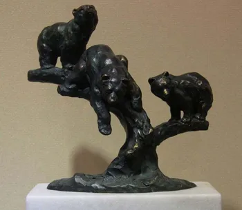 

Art Figurine Pure Bronze Copper Three Bear Artwork Marble Base Sculpture Statue