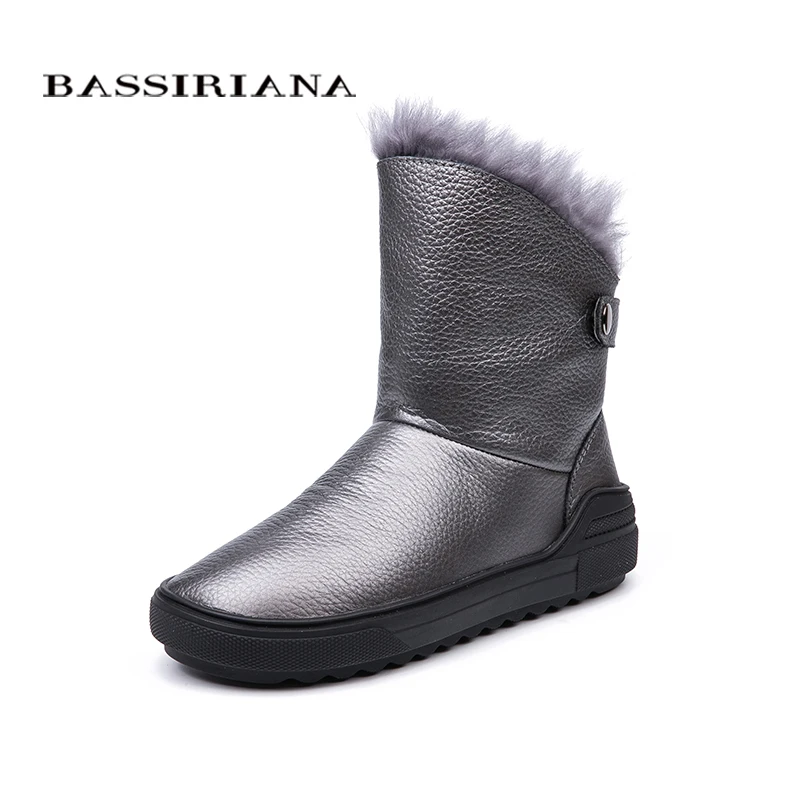 BASSIRIANA/ новые зимние из натуральной кожи женские зимние сапоги модные теплые женские сапоги черного цвета серый