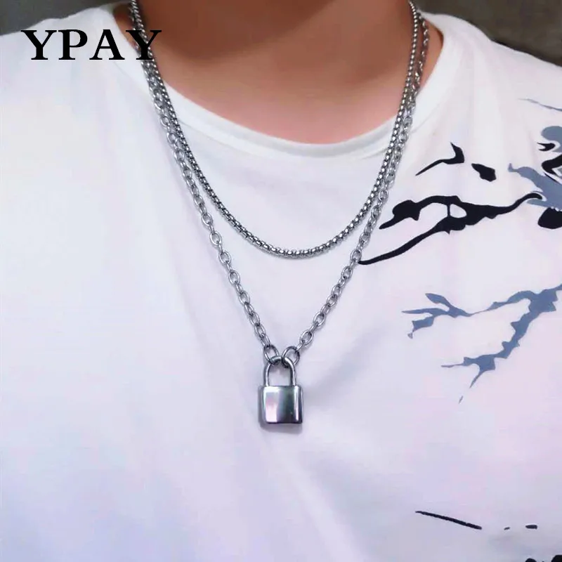 

New hip hop rock double stainless steel padlock square pendant necklace fashion men and women necklace brand jewelry