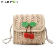 Соломенные сумки на плечо с вишневым декором для мальчиков и девочек, мини-Сумочка с квадратным ремнем