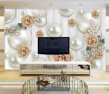 

Custom Any Size 3D Mural Wallpaper 3D Pearl and Rose Jewelry Living Room Sofa TV Background Wall Decoration Mural Wallpape