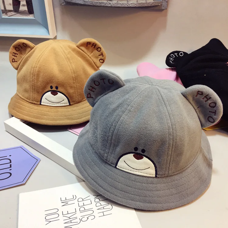 2018 Autumn And Winter Cute Little Bear Smiley Face Baby Fisherman Hat Boys And Girls Basin Cap ACC07 (2)