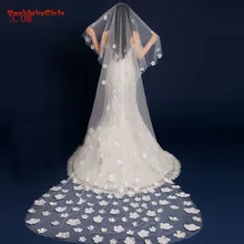 Свадебная вуаль с гребнем собора 3м Аппликации цветок белый/слоновая кость Свадебные красивые Veu De Noiva Длинная фата Свадебные аксессуары