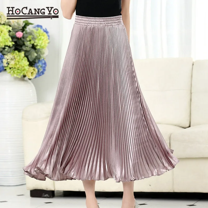 Модная однотонная летняя юбка Женская эластичная юбка с высокой талией плиссированные юбки женские винтажные большие Юбки-миди Saia