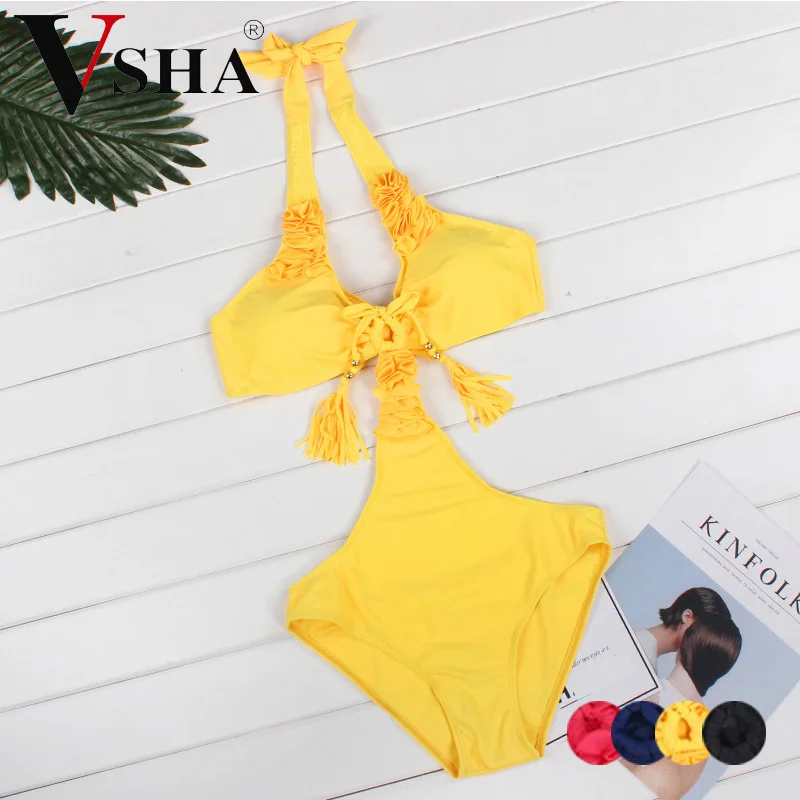 VSHA Yellow Sport Bikini Women One Piece Swimsuit 2018 Summer Colorful Swimwear Beach Sunbathing