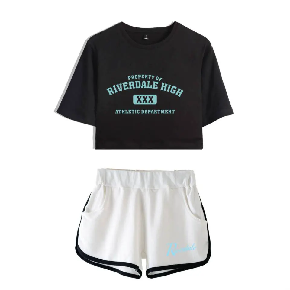 

2018 Riverdale Two Piece Set Summer Cotton Printed T shirt Album Woman Suit Shorts Crop Riverdale Fashion Tops + Shorts Pants