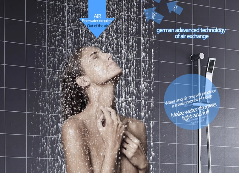 Bath & Shower Faucet Wall Mounted 16'' Ultra Thin Water Saving Tap Air Booster Rain Shower Faucets (8)