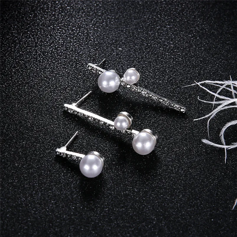 2018 Trendry Earrings for Women 3PCS Geometric Round Pearl Unsymmetrical Ear Nail Ornament Jewellery for gift Brincos J11#N (7)