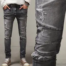 Байкер Джинсы 2016 Новая Мода Ripped Slim Fit Джинсы Дизайнер Проблемные Ретро Джинсы Бесплатная Доставка