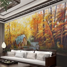На заказ Европейский Золотой лес ландшафт салона пейзаж живопись Настенная ткань гостиная диван обои спальня декоративная роспись стен