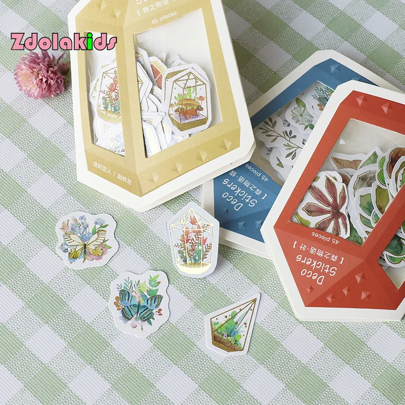

(45pieces/lot)Bronzing Butterfly Flower Stickers Stationery Stickers Decoration Planner Diary Scrapbooking Deco Sticker