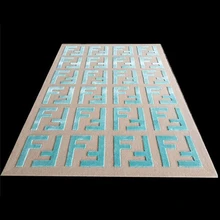 Высококачественный 3D двойной F бренд Новая Зеландия Шерсть Смешанный шелковый ковер, синий заметный FF письмо серый базовый ковер
