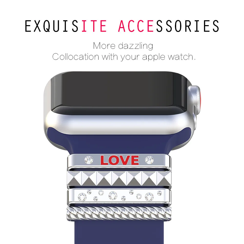 Popular Strap Ornament for Apple Watch Band 38mm Original Silicone Strap Stainless Steel Decorative Ring with \ Popular Strap Ornament for Apple Watch Band 38mm Original Silicone Strap Stainless Steel Decorative Ring with \