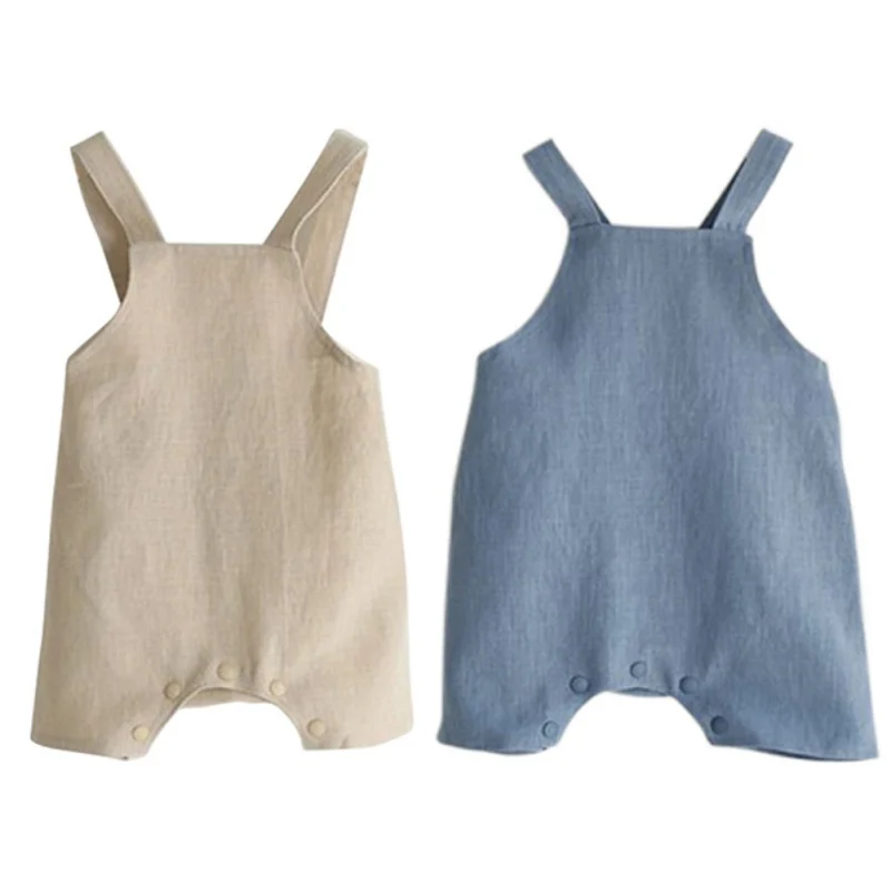 

Newborn Baby Overalls Pants Clothes Soft Cotton Summer Short Toddler Suspender Pants Solid Color Brown/Blue Overalls For Kids