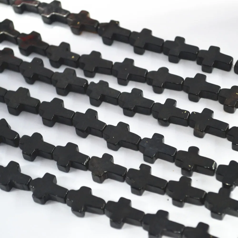 

Fashion Natural Stone Black Onyx Cornelian Beads Cross Shaped New Designer Jewelry Making Stone Beads for Necklace 48PCS