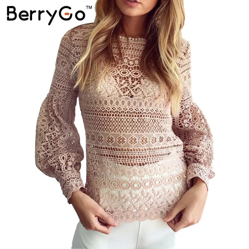 BerryGo белая кружевная блузка рубашка Женская Повседневная Топ Рождественский
