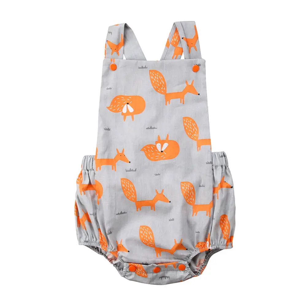 

Newborn Infant Kids Summer Sleeveless Cartoon Bodysuit Baby Boys Girls Fox Cotton Casual Jumpsuit Playsuit Outfits