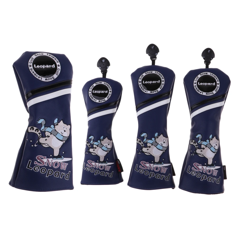3 of 4Pcs PU Leather Golf Head Covers for #1 Driver #3 #5 UT Fairway Woods Club Headcovers Replacement & Interchangeable No. Tag