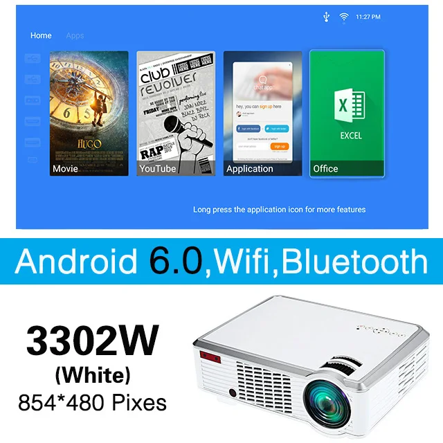 Poner saund 3302 светодиодный проектор дополнительно Android 3500 люмен 3D Поддержка Full HD 1080P HDMI домашний кинотеатр bluetooth-проектор Bluetooth - Цвет: 3302W-White