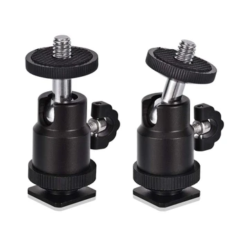 

Mini Ball Head [2 Pack] With Hot Shoe Mount Adapter 360 Degree 1/4 Inch Small Ball Heads Lightweight Swivel Micro-Ballhead For