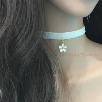 

3PCS Fashion 90's Women White Velvet Choker Necklace With Cherry Blossoms Gothic Handmade Jewelry Best Gift for Girlfriend