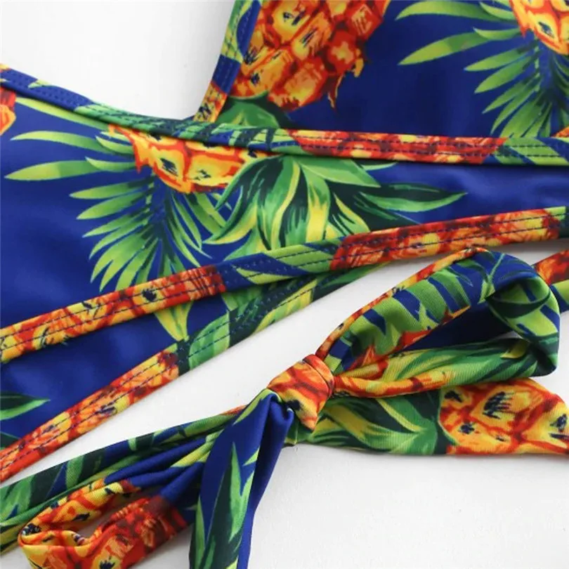 New 2019 Women Bikini Pineapple Bohemian Fruits Print High Cut V Neck Sets Two Pieces Bikini Swimwear Swimsuit Beachwear #E11 (4)