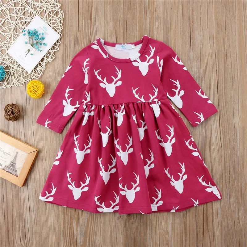 Baby Girls Dress Animal Appliques Cotton Vestidos Christmas Dress Princess Costume for Kids Clothes Long Sleeve Children Dresses