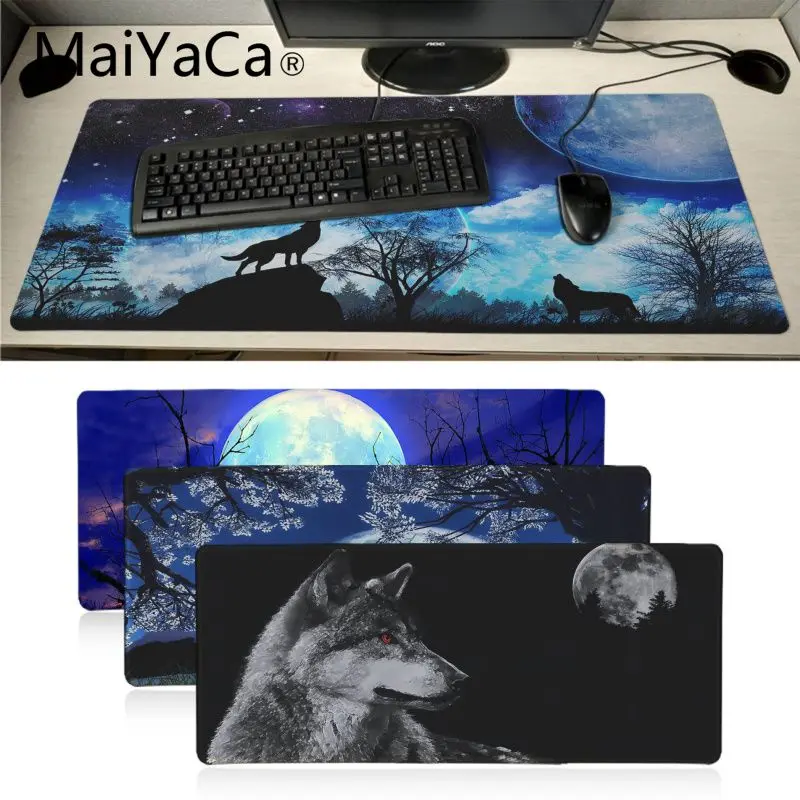 Extended XXL Gaming Mouse Pad Keyboard Mousepad Mouse Mat Black Blue Wolf Moon