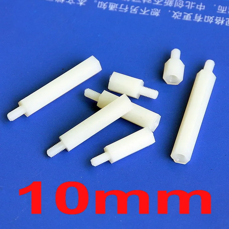 

(100 pcs/lot ) 10mm/0.39" Nylon M3 Threaded Hex Male-Female Standoff Spacer, Hexagonal.
