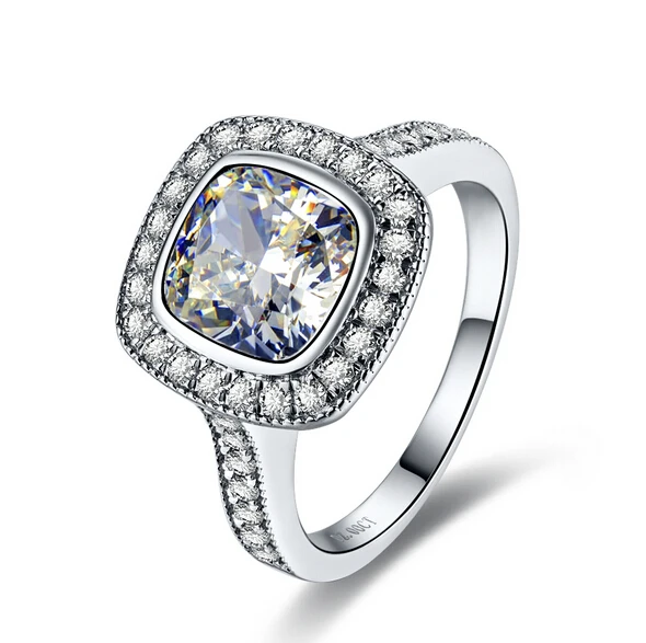

Pure Silver 3 Carat Cushion Cut NSCD Synthetic Diamant Engagement Wedding 925 Ring For Women 925 Silver Bridal Jewelry (BB)