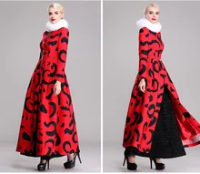 Muslim Clothing Islamic Coat Print Women Box Pleated Trench Coat Single Breasted Stand Collar Maxi Long Overcoat Plus Size
