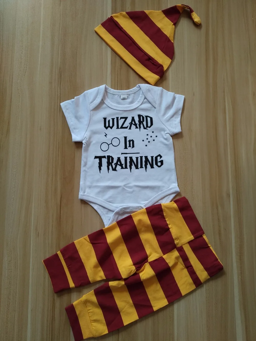 

Infant Baby Clothes Set 2019 Summer New Arrivals 3PCS Sets Romper+Harri Potter Stripe Pants+Hat Newborn Bebe Kid Clothing Outfit