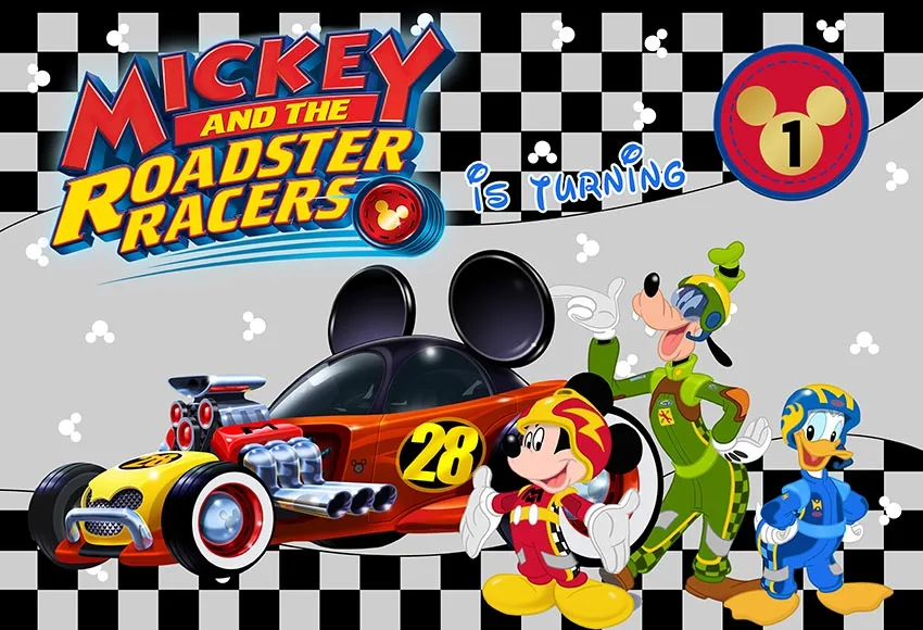 Фон для фотосъемки Roadster Racers Микки Маус мальчики черный серый буйвол плед детский день рождения декоративный фон фотостудия