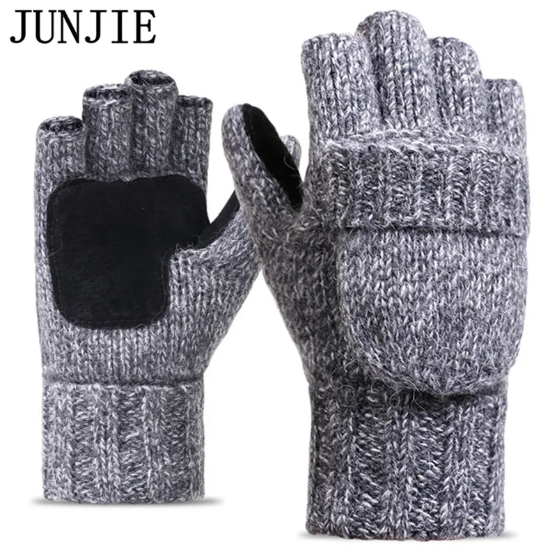 Buy 2018 Thick Male Fingerless Gloves Men Wool Winter Warm Exposed Finger