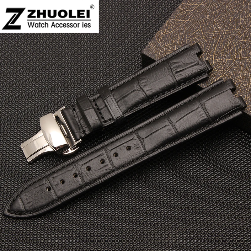 

22mm Black|Brown 100% leather Butterfly Watch strap Bracelets replace Pebble Steel2 watchbands