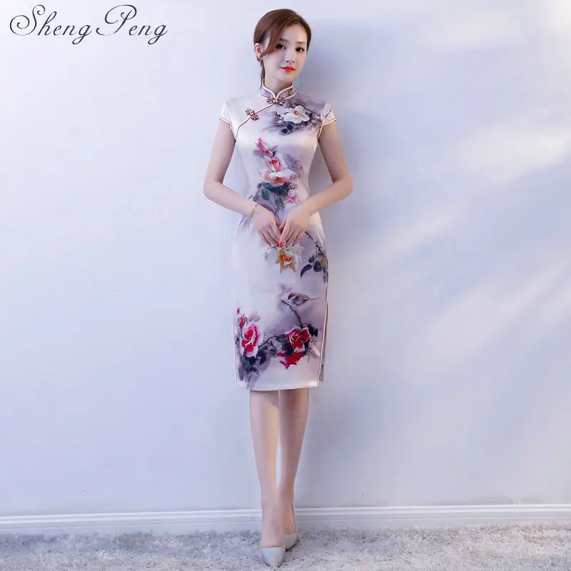 Платья Ципао, весна, новое повседневное модное короткое платье для девушек, китайский воротник, чонсам, Vestido, Восточный стиль, CC504