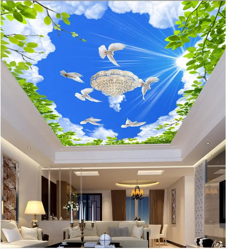 Blue sky green leaves living room ceilings Landscape wallpaper murals