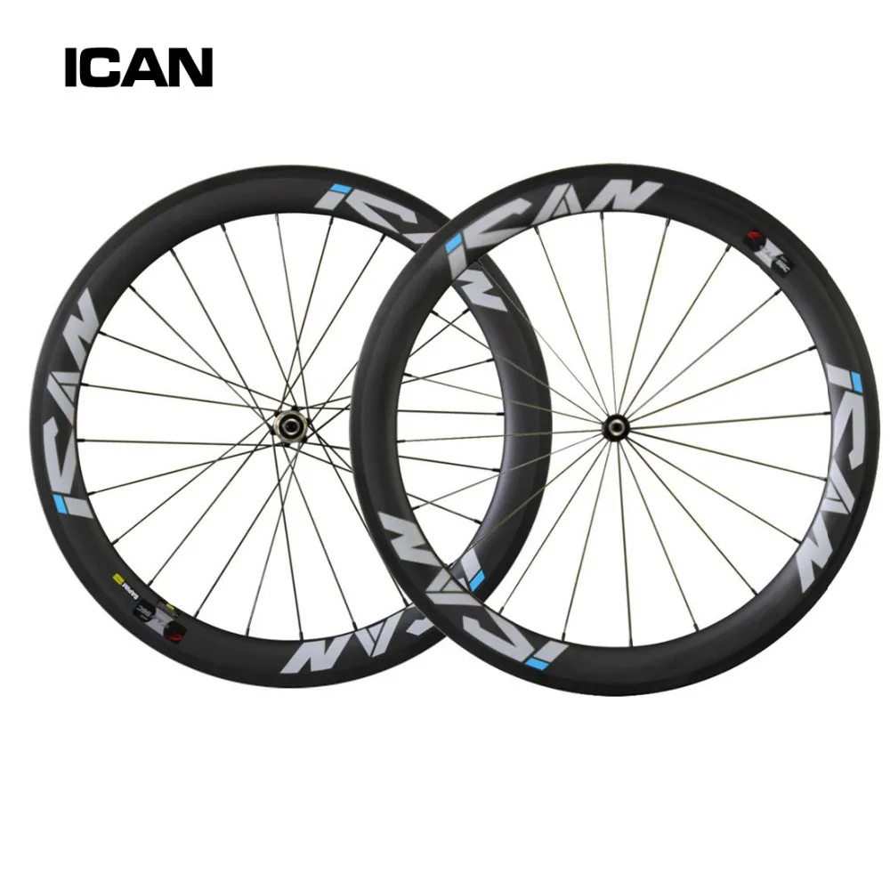 

carbon bicycle wheels ICAN decal,road bike wheels 56MM CLINCHER W56C 27mm width basalt surface Novatec hub Sapim spokes