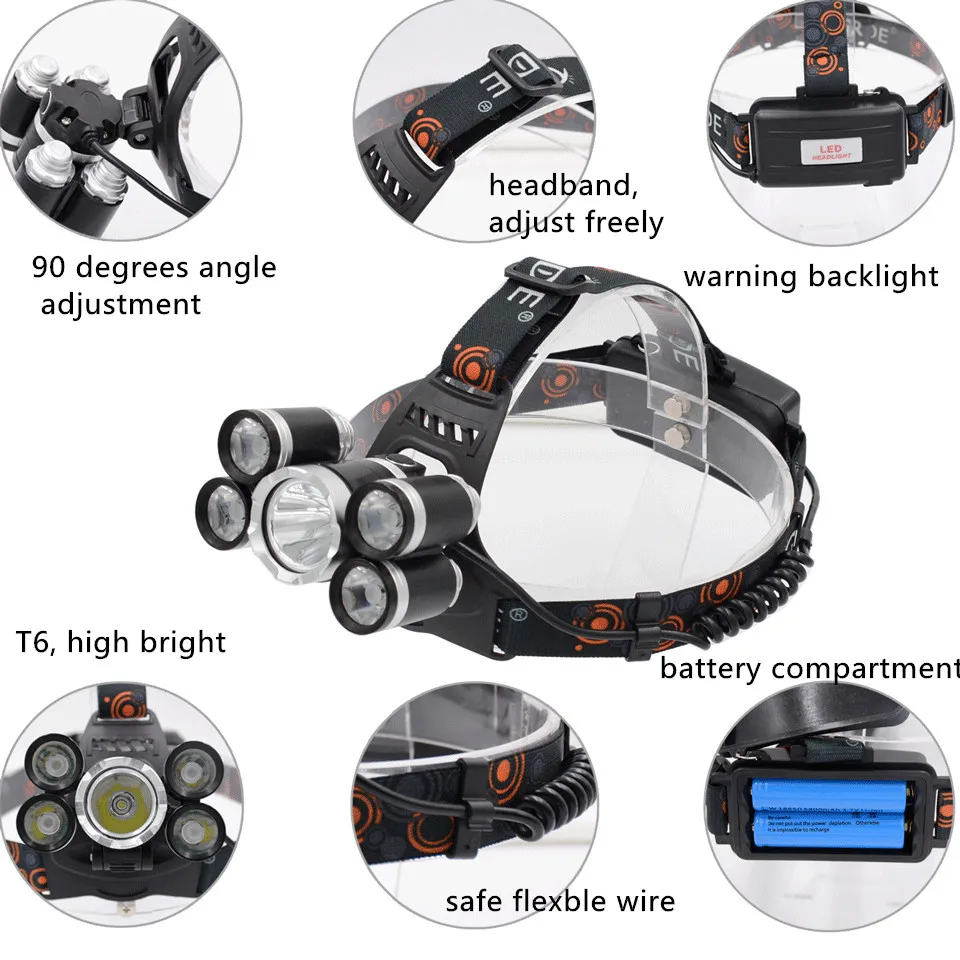 Мощный перезаряжаемый светодиодный налобный фонарь T6, водонепроницаемый Светодиодный светильник-вспышка, налобный фонарь светильник для рыбалки, USB 18650, Налобные фонарики