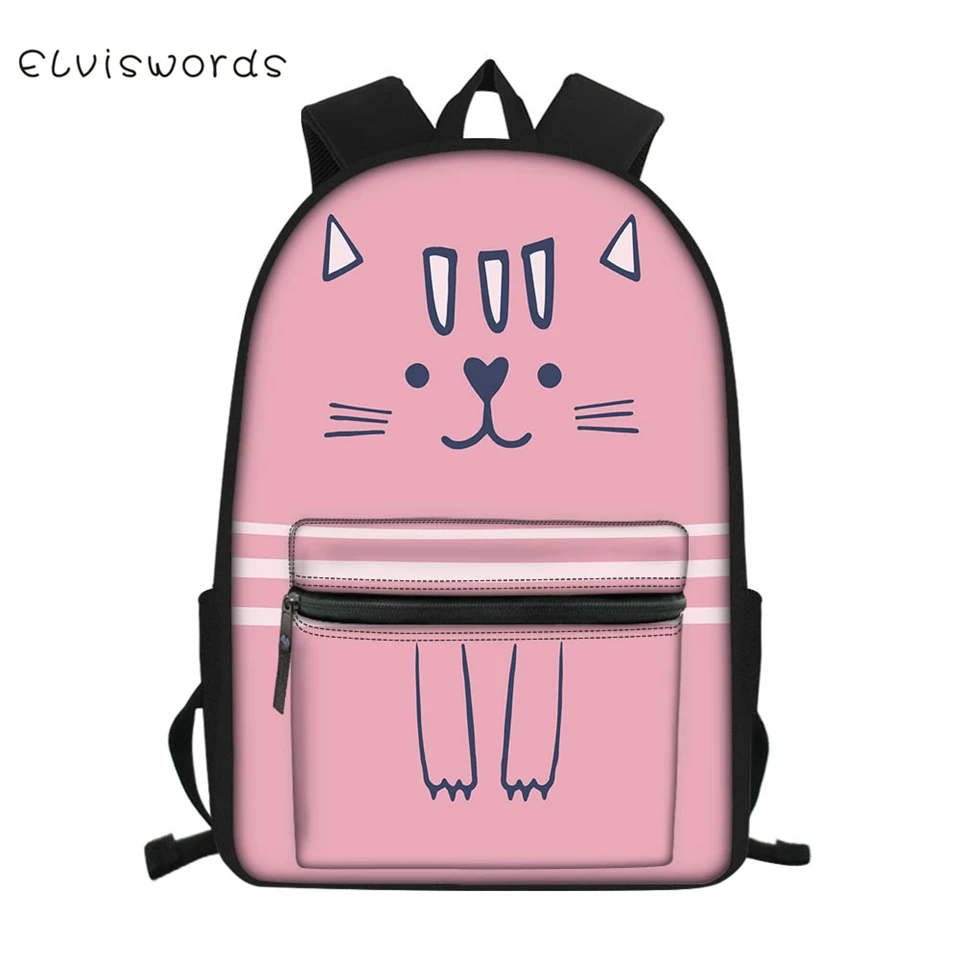 

ELVISWORDS Fashion Children's School Backpack Kawaii Cats Pattern Students School Book Bags for Boys Girls Kids Travel Backpacks