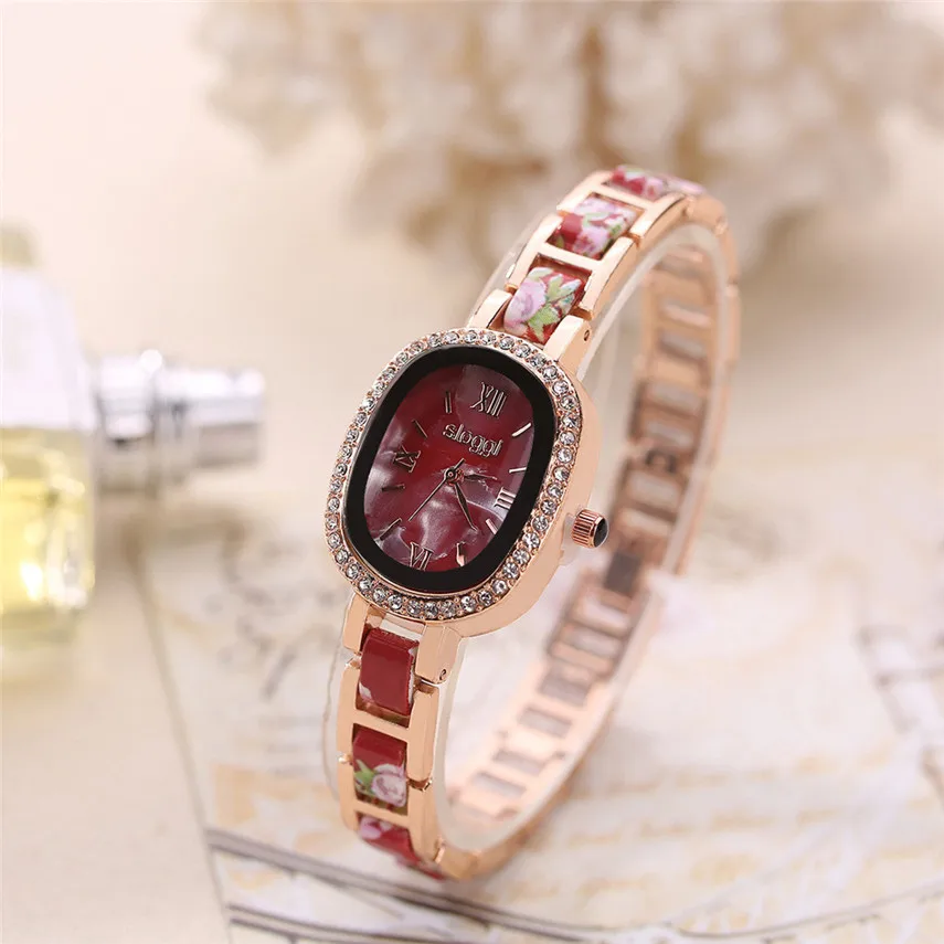 

2017Relogio Feminino Hot SaleWomen Oval Shell Flower Full Diamond Bracelet Watch Analog Quartz Movement Wrist Watch#MAY22