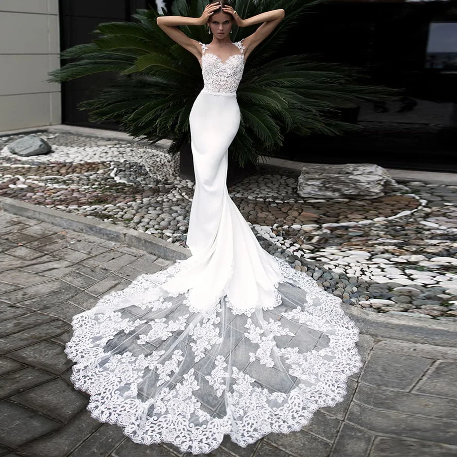

Sexy Mermaid Boho Wedding Dress Long Lace Train Cap Sleeve Applique Long Wedding Gowns vestido de casamento