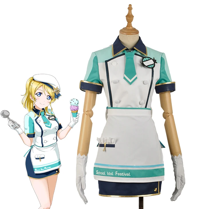 Love Live School Idol Project Ayase Eli платье с фартуком для кафе и горничной топы юбка наряд