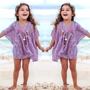 

Loose Kids Baby Girl Floral Princess Dress Beach Clothes Summer Bikinis Cover Up Swimsuit Bathing Suit Sundress Purple