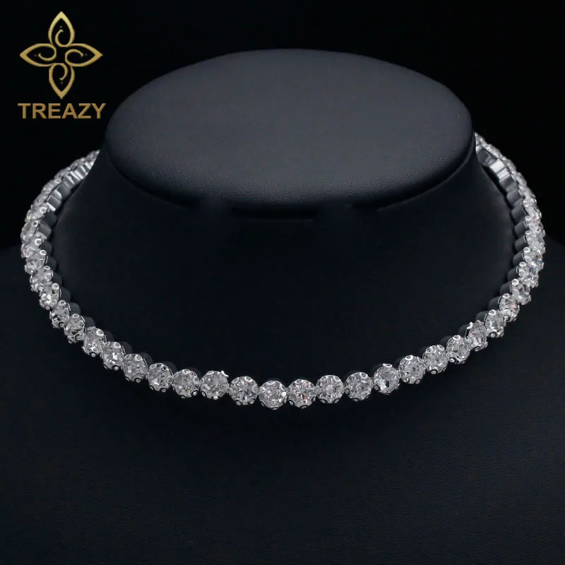 TREAZY Bridal Fashion Crystal Rhinestone Choker Necklace Women Wedding Accessories Tennis Chain Chokers Jewelry Collier Femme