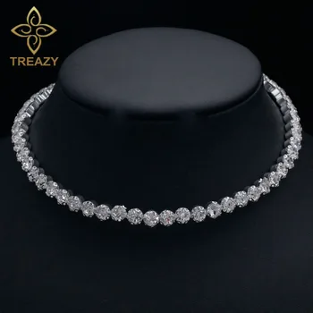 TREAZY Bridal Fashion Crystal Rhinestone Choker Necklace Women Wedding Accessories Tennis Chain Chokers Jewelry Collier Femme