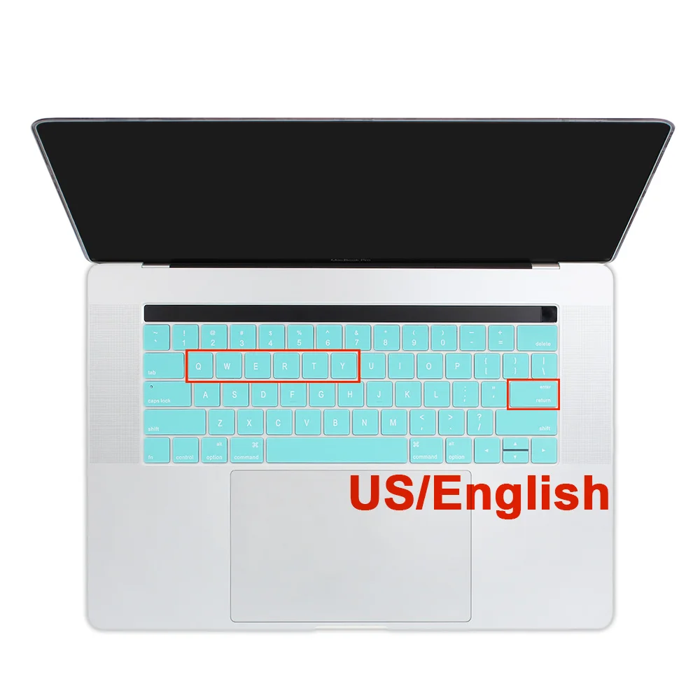 Американские английские крышки для ключей, мягкие силиконовые резиновые крышки для клавиатуры для Macbook Pro 13 15 Touch Bar A1706 A1989 A1707 A1990 - Цвет: Mint Green